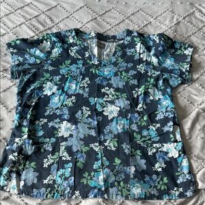 Floral Navy Scrub Top